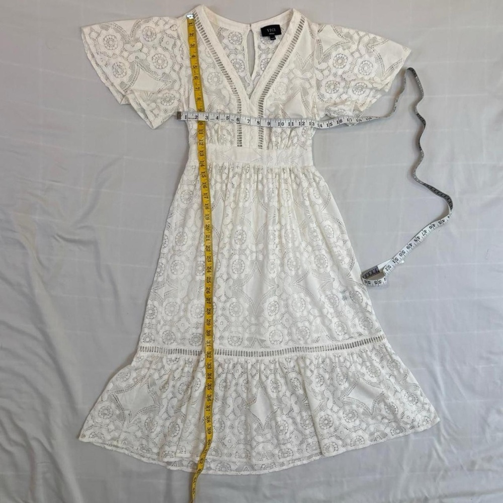 White Lace Midi Dress with‎ Bell Sleeves by Vici Cotton Angel Coquette Dress - Picture 5 of 8